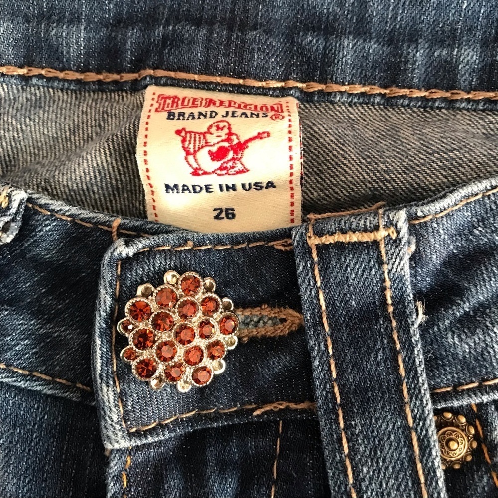True Religion Jeans Blingy buttons amber rhinestones Y2K - Picture 6 of 13